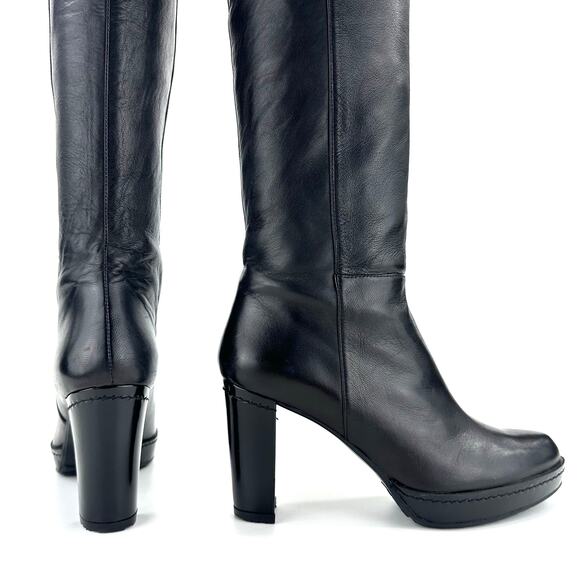 Stuart Weitzman Black Over The Knee Tall Boot Block Heels Platform Sz 5M Leather - Picture 9 of 13